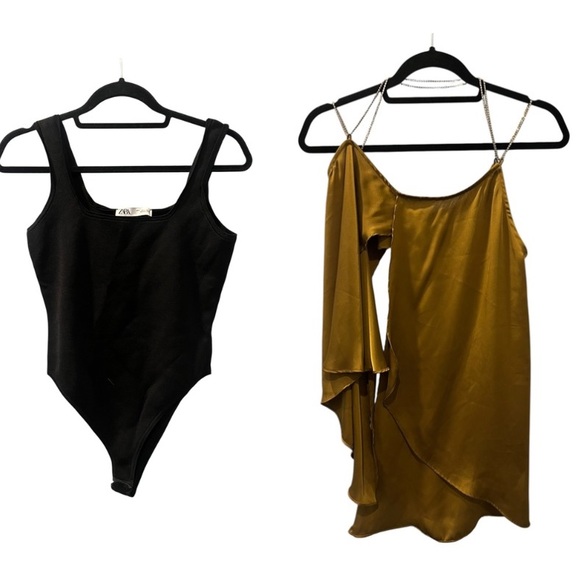 Zara Tops - Zara Two Set Body Suit Rhinestone One Shoulder Blouse Size Large Women’s